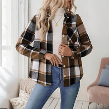 Load image into Gallery viewer, Checkered Fleece-Lined Shacket with Chest Pockets
