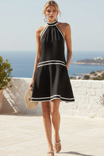Load image into Gallery viewer, Women's Striped Trim Choker Neck Sleeveless Mini Dress
