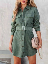 Load image into Gallery viewer, Stylish Button Front Belt Long Sleeve : Corduroy Dress
