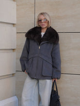 Load image into Gallery viewer, Rimini Genuine Fur Trim Wool Blend Parka in Graphite
