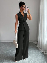 Load image into Gallery viewer, Women's Peplum Sleeveless Blazer &amp; Wide-Leg Pants Two-Piece Set
