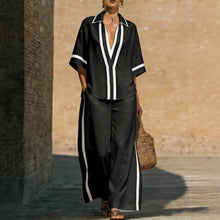 Load image into Gallery viewer, Women’s Color Block Shirt and Wide-Leg Pants Set
