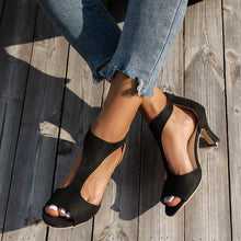 Load image into Gallery viewer, Women’s Peep Toe Zipper Heel Shoes | Suede High Heel Sandals

