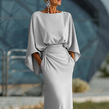 Load image into Gallery viewer, Women's Elegant Backless Pleated Batwing Sleeve Maxi Dress — Silver Mermaid Gown
