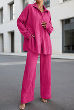 Load image into Gallery viewer, Women's Pleated Long Sleeve Lapel Two-Piece Set – Loose Top &amp; Pants

