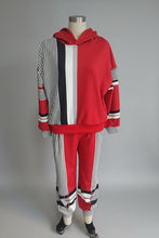 Load image into Gallery viewer, Women's Oversized Color-Block Stripe-Panel Hoodie &amp; Jogger Pants Tracksuit Set
