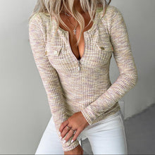 Load image into Gallery viewer, 👗 Women’s V-Neck Half-Zipper Slim Fit Long-Sleeve Tunic Top
