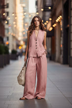 Load image into Gallery viewer, Women's Sleeveless Vest &amp; Wide-Leg Pants Two-Piece Set – 10 Colors XS–3XL
