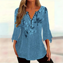 Load image into Gallery viewer, Women’s Printed Spike Button Three-Quarter Sleeve Casual Top
