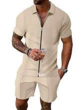 Load image into Gallery viewer, Men's Plus Size Zip Up Short Sleeve Top and Shorts Set
