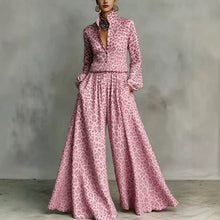 Load image into Gallery viewer, Leopard Print Wide-Leg Pants Set – Women’s Casual Two-Piece
