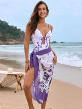 Load image into Gallery viewer, Printed Spaghetti Strap One-Piece : Cover Up Swim Set

