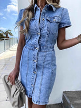 Load image into Gallery viewer, Denim Button Front Dress - Short Sleeve Style
