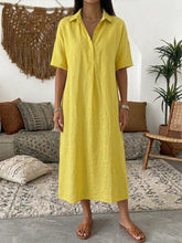 Load image into Gallery viewer, Women's Linen Blend Short Sleeve Polo Neck Maxi Dress
