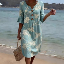 Load image into Gallery viewer, Women's Resort V-Neck Coconut Print Loose Three-Quarter Sleeve Dress
