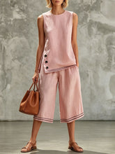 Load image into Gallery viewer, Women's Tank Top &amp; Wide-Leg Pants Set – Side Split, Pockets, Buttons
