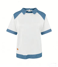 Load image into Gallery viewer, Patchwork Knitted Shirt Short-Sleeve Lapel Button-Up Shirt For Women
