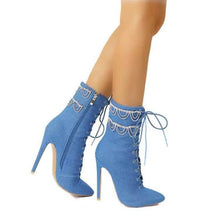 Load image into Gallery viewer, Rhinestone Chain Stiletto Pointed Toe : Ankle Boots
