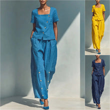 Load image into Gallery viewer, Women's Loose Short-Sleeve Top &amp; High-Waist Pants Set – Plus Size Friendly
