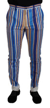 Load image into Gallery viewer, Dolce &amp; Gabbana Blue Striped Silk Cotton Slim Trousers Pants
