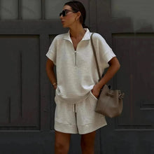 Load image into Gallery viewer, Women's Solid Color Sweatshirt Set – Casual 2-Piece Short Top &amp; Pants
