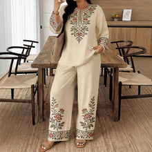 Load image into Gallery viewer, Women’s Ethnic Two Piece Set with Long Sleeve Shirt and Cropped Pants
