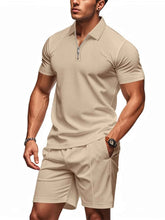 Load image into Gallery viewer, Men's Plus Size Quarter Zip Short Sleeve Top and Shorts Set
