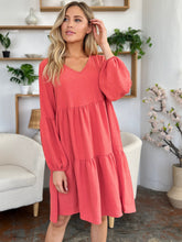 Load image into Gallery viewer, Light Green Double Take Full Size V-Neck Sleeve Tiered Dress with Pockets Elegant &amp; Comfortable Casual Dress
