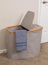 Load image into Gallery viewer, Eco-Friendly Bamboo &amp; Canvas Laundry Hamper – Foldable, Slim Storage Basket with Lid for Bedroom, Bathroom &amp; Dorm
