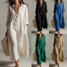 Load image into Gallery viewer, Women's Casual Long-Sleeve Linen Shirt Dress – Relaxed Fit
