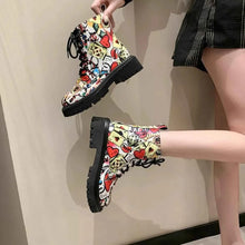 Load image into Gallery viewer, Graffiti Print Combat Boots : Colorful Street Art Design
