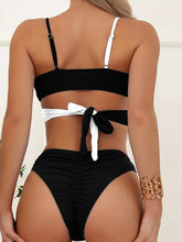 Load image into Gallery viewer, Royal Sunset Colorblock Bikini Set for Summer – Sleek V-Neck Two-Piece Swimsuit with Tie Back High Cut Bottoms &amp; Ultra-Stretch Spaghetti Straps – Women's Swimwear for Koningsdag Beach Days &amp; Summer Celebrations

