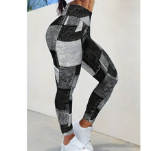 Load image into Gallery viewer, Plaid Peach Print High-Waist Tummy Control Yoga Pants – Slim Fit Fitness Leggings
