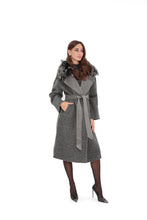 Load image into Gallery viewer, Boston Genuine Silver Fox Cashmere Blend Double-Face Coat in Grey Mélange
