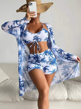 Load image into Gallery viewer, Mesh Cover-Up Three-Piece Swimwear Set – Bikini with Leg-Length Briefs
