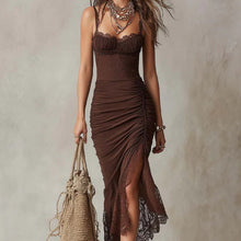 Load image into Gallery viewer, Women's Pleated Spaghetti Strap Lace Trim Maxi Dress | Elegant Street Style
