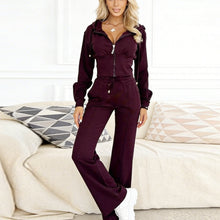Load image into Gallery viewer, Hooded Zipper Fitted Top &amp; Wide-Leg Pants Two-Piece Set

