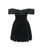 Load image into Gallery viewer, Daisha Black Lace Trimmed Off-Shoulder Ruched Mini Dress

