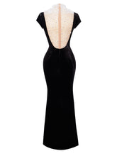 Load image into Gallery viewer, Rachael Black Velvet Pearl Embellished Gown
