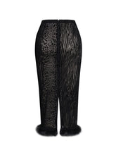 Load image into Gallery viewer, Halia Black Animal Print Burnout Velvet Fur Trim Skirt
