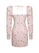 Load image into Gallery viewer, Perla Baby Pink Ruched Bust Velvet-Embossed Bow Mini Dress
