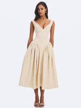 Load image into Gallery viewer, Chelsea Ivory Jacquard Ruched Bust Sweetheart Midi Dress
