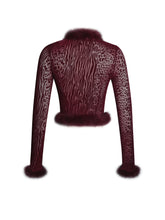 Load image into Gallery viewer, Hali Burgundy Animal Print Burnout Velvet Fur Trim Top
