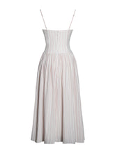 Load image into Gallery viewer, Zania Pink Stripe Ruched Breast Cotton Jacquard Midi Dress
