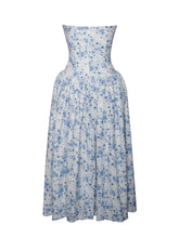 Load image into Gallery viewer, Paloma Blue Print Linen Corset Draping Top Midi Dress
