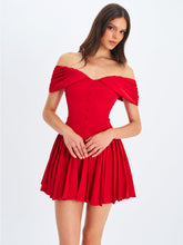 Load image into Gallery viewer, Narelle Crimson Off-Shoulder Sweetheart Drop Waist Mini Dress
