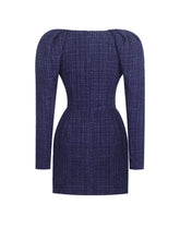 Load image into Gallery viewer, Denise Navy Tweed Ruched Puff Sleeve Mini Dress
