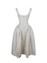 Load image into Gallery viewer, Chelsea Ivory Jacquard Ruched Bust Sweetheart Midi Dress
