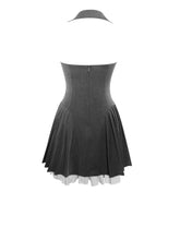 Load image into Gallery viewer, Hazel Grey Preppy Halter Neck Pleated Mini Dress
