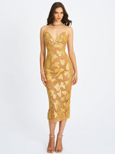 Load image into Gallery viewer, Edie Gold Beaded Sequin Midi Pencil Dress
